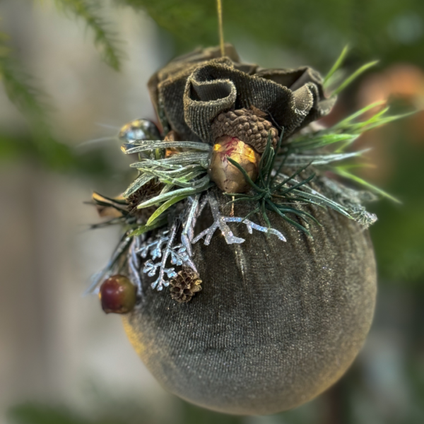 Handmade Ball Ornament (dark green/grey) - Image 3