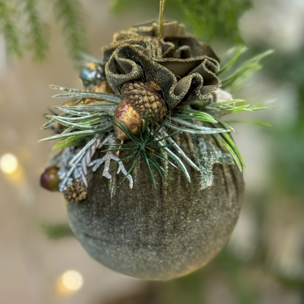 Handmade Ball Ornament (dark green/grey) - Image 2
