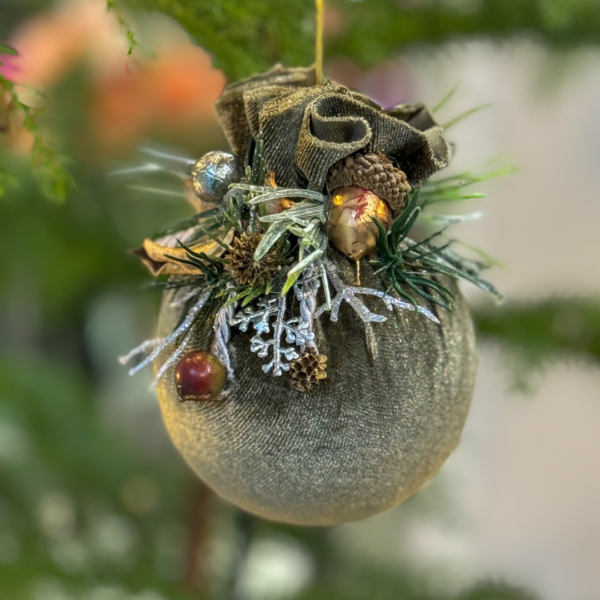 Handmade Ball Ornament (dark green/grey)
