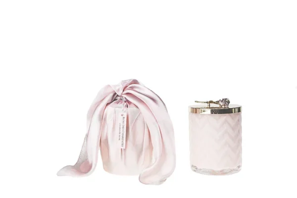 Herringbone Candle With Scarf - Pink - Rose lid - Image 3