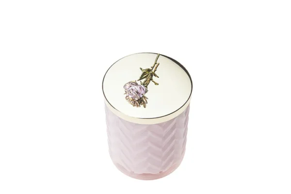 Herringbone Candle With Scarf - Pink - Rose lid - Image 2