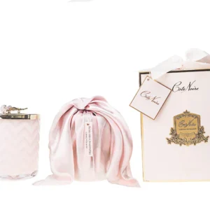 Herringbone Candle With Scarf - Pink - Rose lid