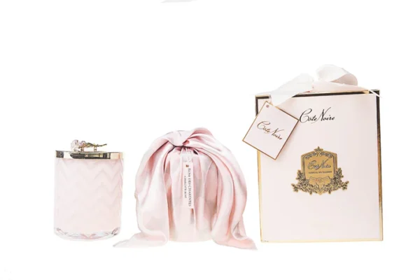 Herringbone Candle With Scarf - Pink - Rose lid