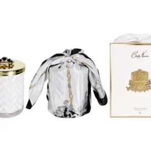 NEW - HERRINGBONE CANDLE WITH SCARF - White & old - Prosecco