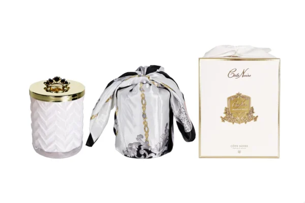 NEW - HERRINGBONE CANDLE WITH SCARF - White & old - Prosecco