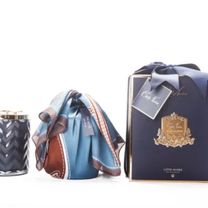 Herringbone Candle With Scarf Eau de Vie- Navy & Dragonfly lid