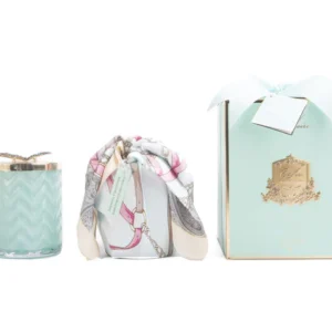 COTE NOIRE - HERRINGBONE CANDLE WITH SCARF - TIFFANY BLUE & GOLD - BUTTERFLY