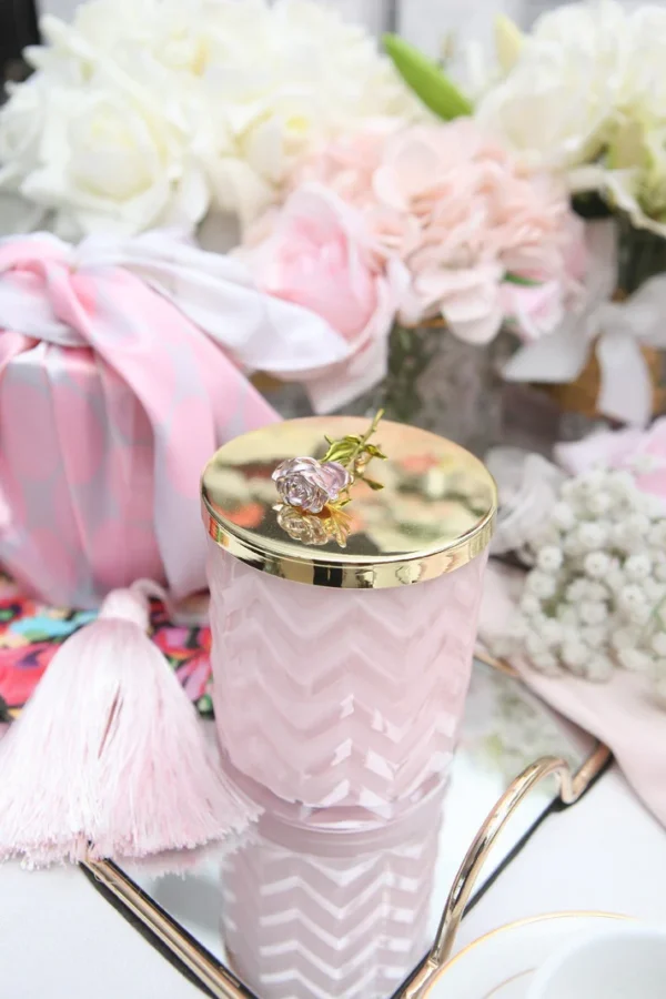Herringbone Candle With Scarf - Pink - Rose lid - Image 4