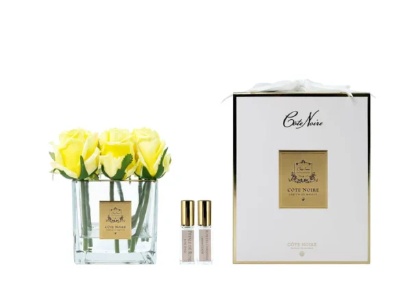 COUTURE SQUARE 9 ROSE BUDS CLEAR GLASS GOLD - Yellow
