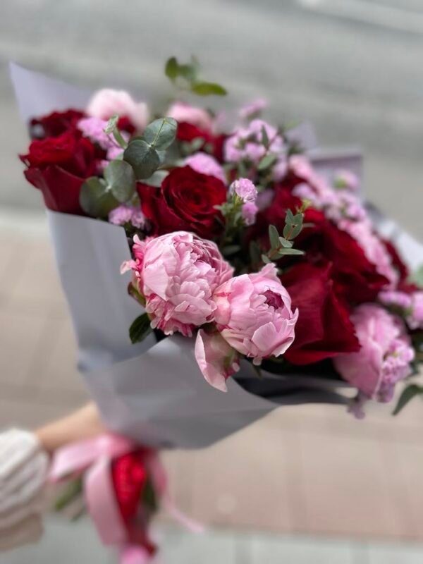 "Summer Love" Bouquet (Peonies and Red Roses Mix)