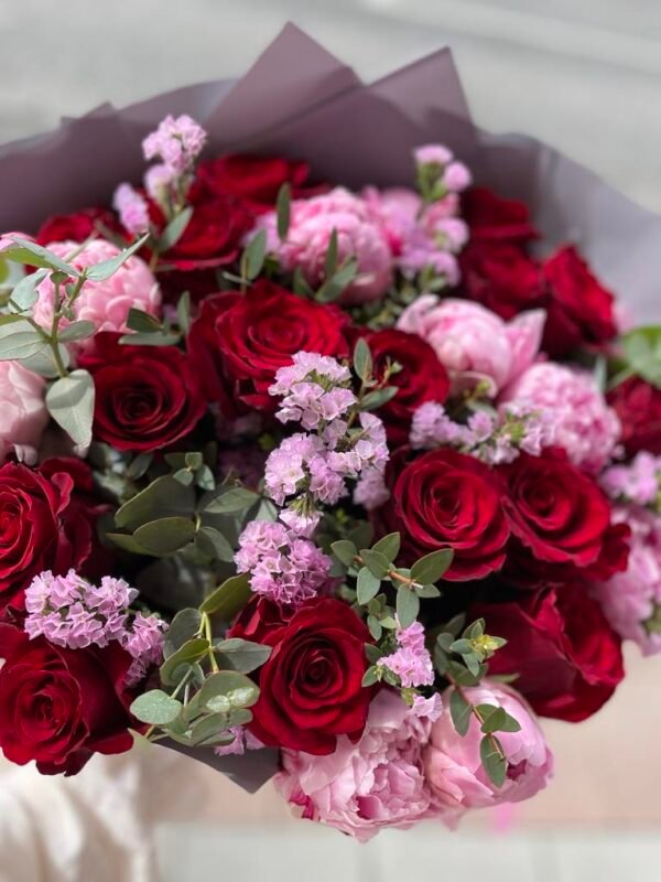 "Summer Love" Bouquet (Peonies and Red Roses Mix)