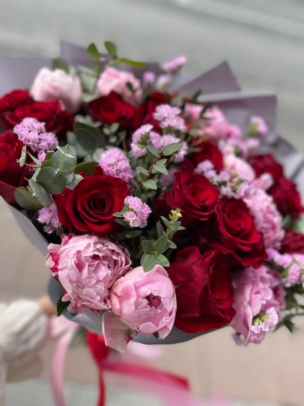 "Summer Love" Bouquet (Peonies and Red Roses Mix)