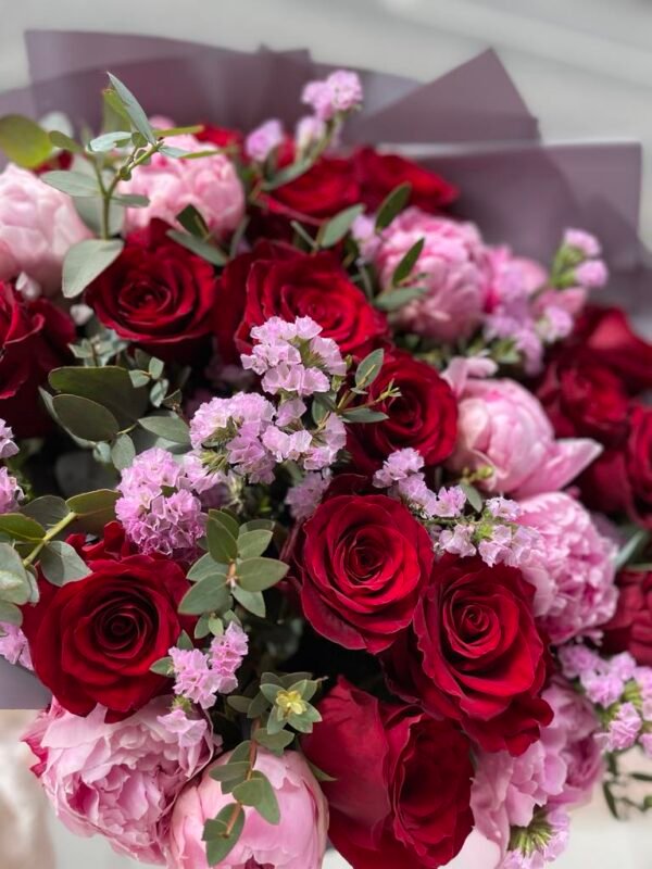 "Summer Love" Bouquet (Peonies and Red Roses Mix)
