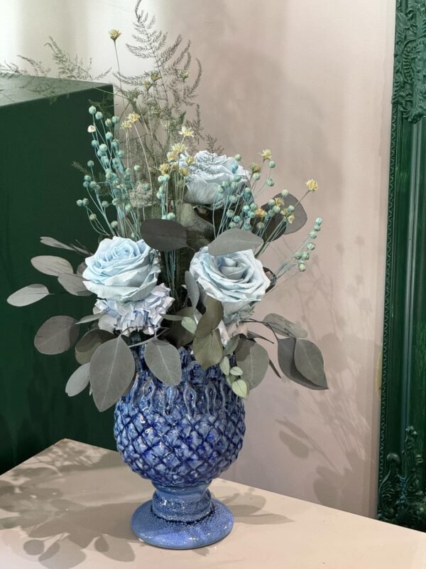 Preserved Flowers with Ceramic Vase (Blue) - Image 3