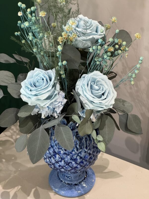 Preserved Flowers with Ceramic Vase (Blue) - Image 2