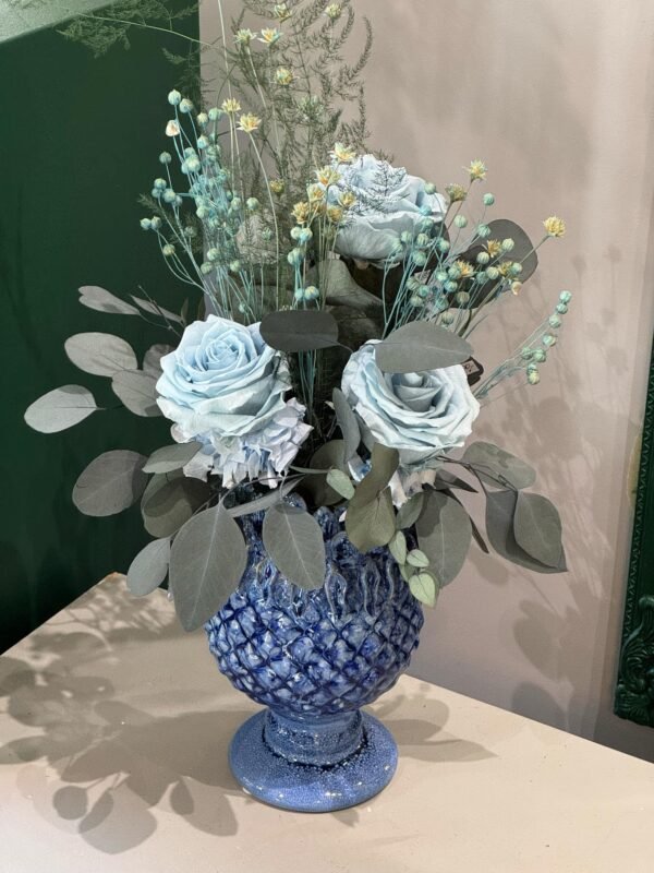 Preserved Flowers with Ceramic Vase (Blue)