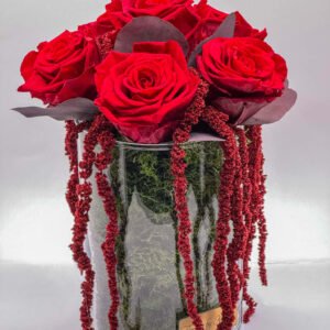 Preserved Rose Arrangement in Glass Vase